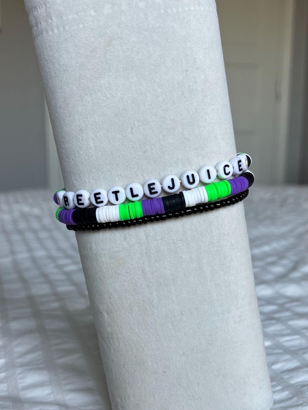 'Beetlejuice' Halloween Handmade Beaded Clay Bracelets Set Of 3